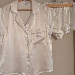 Elegant White Satin Bridal Pajama Set